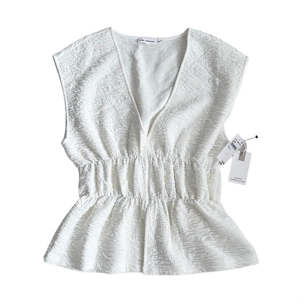 NWT Good American Wide V-Neck Scrunchie Top in Ivory Size 4